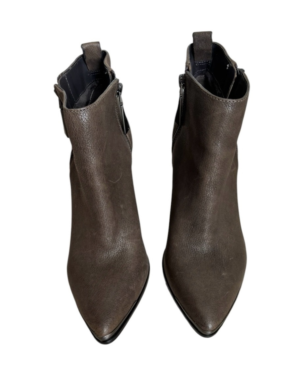 Vince Camuto Amari Brown Booties Pointed Toe Ankle Boots Metal Zip Leather 8.5